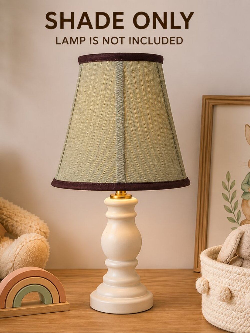 Vintage Beige Woven Lamp Shade Brown Trim 8x8